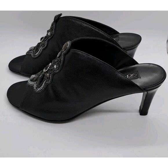 Brighton Ranae Boho Slip On Pumps High Heels 9M Black Leather Embellished Sequin - Picture 3 of 11